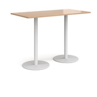 Monza rectangular poseur table with flat round white bases 1600mm x 800mm - beec
