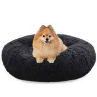 BLUZELLE Dog Bed for Small Dogs & Cats, 24" Donut Dog Bed Washable, Round Plush Dog Pillow Fluffy Cat Bed Cat Pillow, Calming Pet Mattress Soft Pad Comfort No-Skid Black