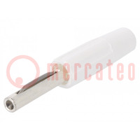 Plug; 4mm banana; 10A; 60VDC; white; non-insulated; for cable; 10mΩ