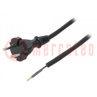 Cable; 2x1mm2; CEE 7/17 (C) plug,wires; rubber; 5m; black; 16A