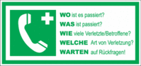 Notfall- und Notruf-Hinweisschild - Grün, 7 x 15 cm, Folie, Selbstklebend
