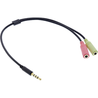 InLine Headset Adapterkabel, 3,5mm Stecker an 2x3,5mm Buchse, schwarz, 1m