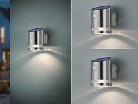 LED Solar Wandleuchte 2er Set Außenleuchte mit Bewegungsmelder Silber matt