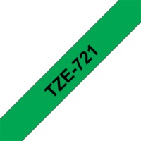BROTHER szalag TZe-721, Zöld alapon Fekete, Laminált, 9mm 0.35", 8 méter