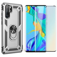 NALIA Case + Screen Protector compatible with Huawei P30 Pro, 9H Tempered Glass & 360 Degree Rotating Ring Cover, for Magnetic Car Mount, Hardcase & Silicone Bumper Back Skin Sh...