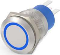 Drucktaster, 1-polig, silber, beleuchtet (blau), 5 A/250 V, Einbau-Ø 19.2 mm, IP
