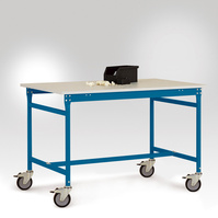 ESD-Beistelltisch BASIS mobil mit Melamin-Tischplatte in Brillantblau RAL 5007, BxTxH: 1500 x 600 x 853 mm | LBK4058.5007