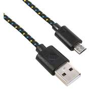 Adatkábel és töltő (USB - microUSB, 200cm, szőtt / cipőfűző minta) FEKETE