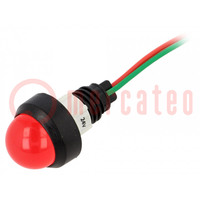 Indicator: LED; prominent; red; 24VDC; 24VAC; Ø13mm; IP40; plastic