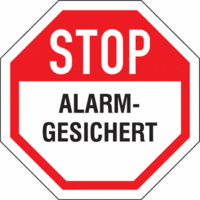 Aufkleber - STOP ALARMGESICHERT, Rot/Weiß, 12 x 12 cm, PVC-Folie, Schwarz