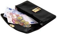 Geldtasche schwarz, Leder, großes Zahlbrett, Reißverschlussfach, 5 Scheinfächer