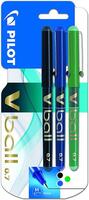 Pilot VBall Liquid Ink Rollerball Pen 0.7mm Tip 0.4mm Line Black/Blue/Gr(Pack 3)