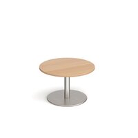 Monza circular coffee table with flat round brushed steel base 800mm - beech
