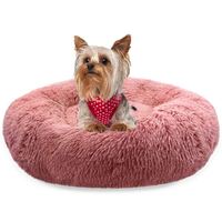 BLUZELLE Dog Bed for Small Dogs & Cats, 20" Donut Dog Bed Washable, Round Plush Dog Pillow Fluffy Cat Bed Cat Pillow, Calming Pet Mattress Soft Pad Comfort No-Skid Red