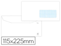 Sobre liderpapel blanco 115x225 mm ventana derecha solapa engomada papel offset 80 gr caja de 500 unidades