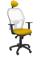 Silla Operativa de oficina Jorquera malla blanca asiento bali amarillo con cabecero fijo