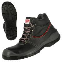 NITRAS STEP MID, S3 Sicherheitsstiefel, strapazierf&auml;higes Vollleder, schwarz, widerstandsf&auml;hige PU / TPU-Laufsohle, grau / schwarz, EN ISO 20345, Größe 35