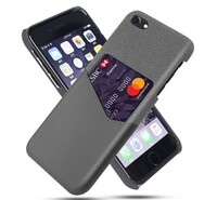 Műanyag telefonvédő (közepesen ütésálló, bankkártya tartó, textil bevonat, bőr hatású hátlap) SZÜRKE [Apple iPhone SE 3 (2022)]