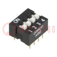 Commutatore: DIP-SWITCH; Numero di sezioni: 4; ON-OFF; Pos: 2; THT