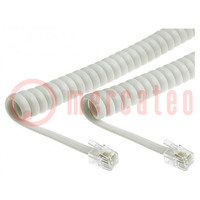Cable: telephone; coiled,interlaced; RJ9 plug,both sides; ivory