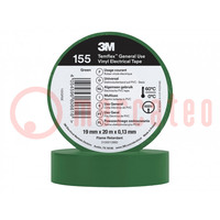 Tape: electro-isolatie; W: 19mm; L: 20m; Thk: 130um; groen; rubber