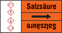 Rohrmarkierungsband mit Gefahrenpiktogramm - Salzsäure, Orange, 6.5 x 12.7 cm