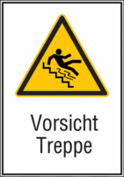 Kombischild - Vorsicht Treppe, Vorsicht!<br>Treppe, Gelb/Schwarz, Folie, Weiß
