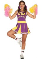 Disfraz de Cheerleader USA morado y amarillo para mujer M