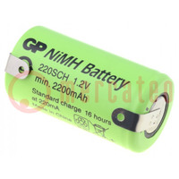 Re-battery: Ni-MH; SubC; 1.2V; 2200mAh; soldering lugs; Ø23x43mm