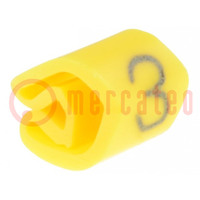 Jelölések; Jelölés: 3; 3÷5mm; PVC; sárga; -30÷80°C; THT; UL94V-0