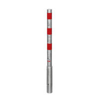 Stahl-Absperrpfosten rot/silber, Durchm.: 76mm, Bodenhülse, Dreikant