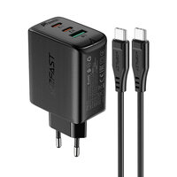 1_Acefast 2in1 Wandladegerät 2x USB-C / USB-A 65W, PD, QC 3.0, AFC, FCP (Set mit USB-C 1,2m Kabel) schwarz (A13 schwarz)