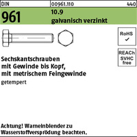 DIN 961 10.9 M 12 x 1,5 x 40 galv. verzinkt A2F, getempert gal Zn VE=S