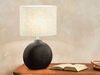 LED Tischlampe mit Keramikfuß Schwarz & Lampenschirm Leinen Beige, 53cm groß