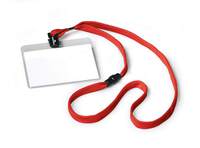Durable Lanyard Name Badge Red ID Card Holder + Inserts | 10 Pack | 60 x 90mm