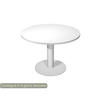 Tavolo riunione rotondo piano bianco Ø100xH.73 cm gamba sezione rotonda in metallo alluminio linea Flex PR10-B50/3