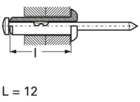 Blindniete DIN 7337 L 12, D 3,0 bis 3,1 mm, Alu-Legierung, M 7,0 bis 9,0 mm