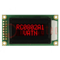 Display: LCD; alphanumeric; VA Negative; 8x2; 58x32x13.2mm; LED