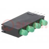 LED; w obudowie; 3mm; Il.diod: 4; zielony; 10mA; 40°; 2,2÷2,5V