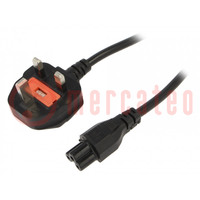 Cable; 3x0.75mm2; BS 1363 (G) plug,IEC C5 female; PVC; 1.8m; 2.5A