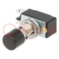 Switch: push-button; Pos: 2; SPST; 3A/125VAC; 1.5A/250VDC; OFF-(ON)