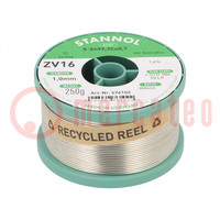 Soldering wire; Sn99,3Cu0,7; 1mm; 250g; lead free; reel; 1.6%; ZV16