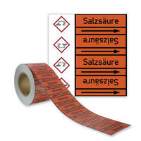 SafetyMarking Rohrleitungsband, Salzsäure , Gruppe 6, orange, DIN 2403, 33m lang