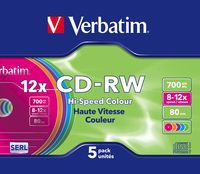 Verbatim CD-RW Colour 12x 700 MB 5 stuk(s)