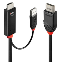 Lindy 41498 adaptador de cable de vídeo 1 m HDMI + USB Type-A DisplayPort Negro