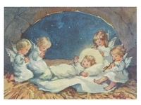 Postkarte Art Bula 10,5x14,8cm vier Engel bei Jesus