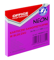 Bloczek samoprzylepny OFFICE PRODUCTS, 76x76mm, 1x100 kart., neon, różowy