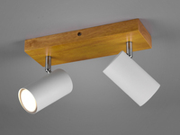 LED Deckenstrahler Weiß mit Holz 2-flammig Spots schwenkbar