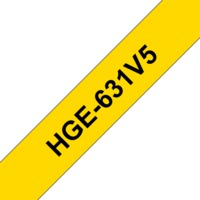 BROTHER szalag HGe-631, Sárga alapon Fekete, Nagy sebességű, 12mm 0.47", 8 méter, 5db/csomag