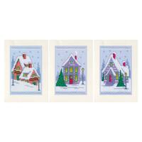 Counted Cross Stitch Kit: Greeting Cards: Winter Houses: Set of 3